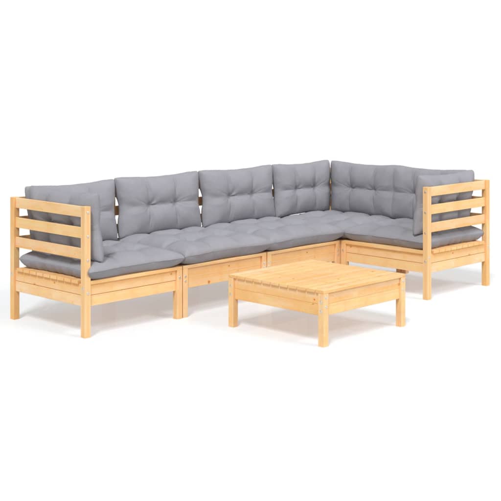 6-delige Loungeset met grijze kussens grenenhout is nu te koop bij PeponiXL, paradijselijk wonen!