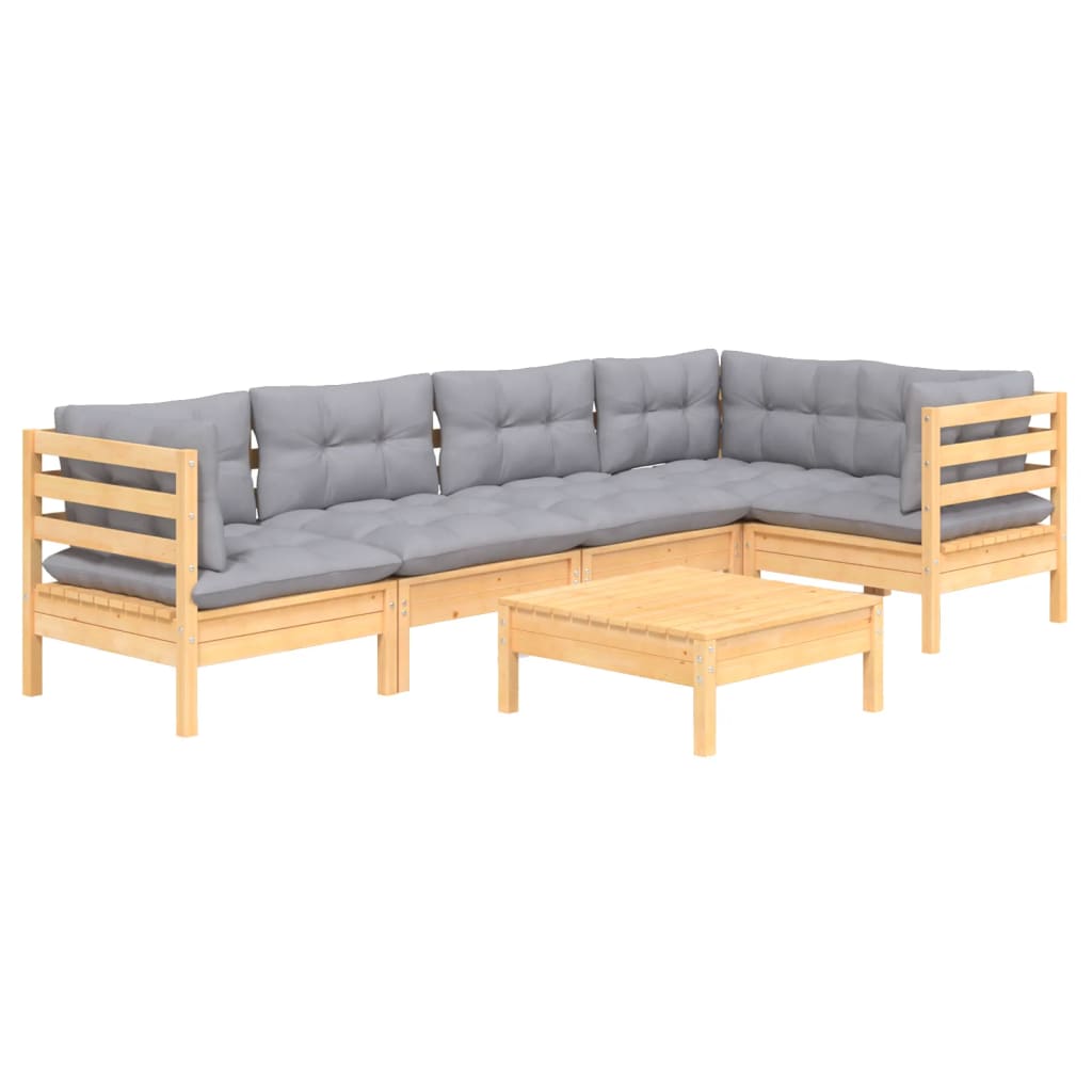6-delige Loungeset met grijze kussens grenenhout is nu te koop bij PeponiXL, paradijselijk wonen!