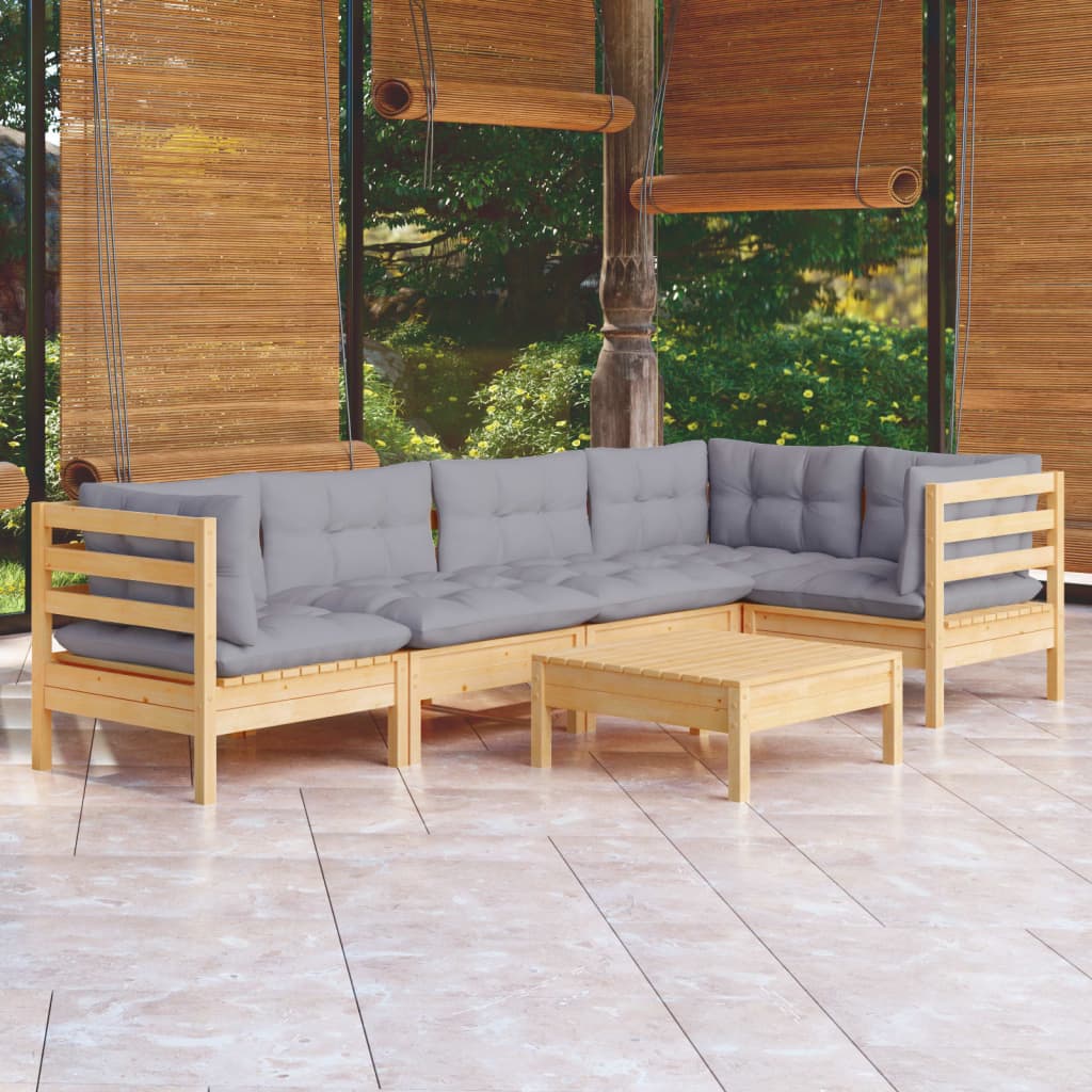 6-delige Loungeset met grijze kussens grenenhout is nu te koop bij PeponiXL, paradijselijk wonen!