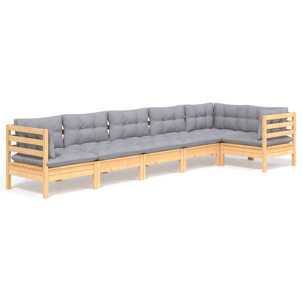 6-delige Loungeset met grijze kussens grenenhout is nu te koop bij PeponiXL, paradijselijk wonen!