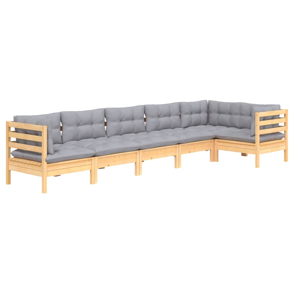 6-delige Loungeset met grijze kussens grenenhout is nu te koop bij PeponiXL, paradijselijk wonen!