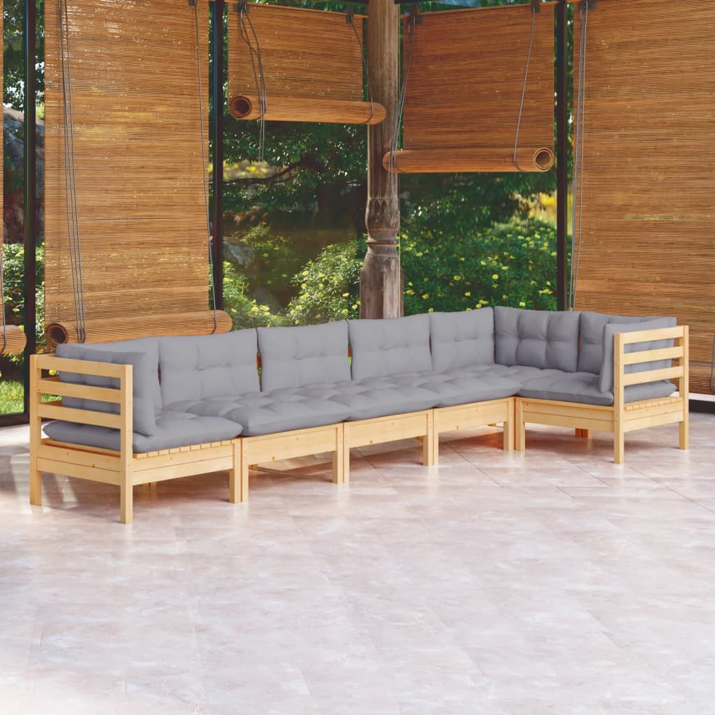 6-delige Loungeset met grijze kussens grenenhout is nu te koop bij PeponiXL, paradijselijk wonen!