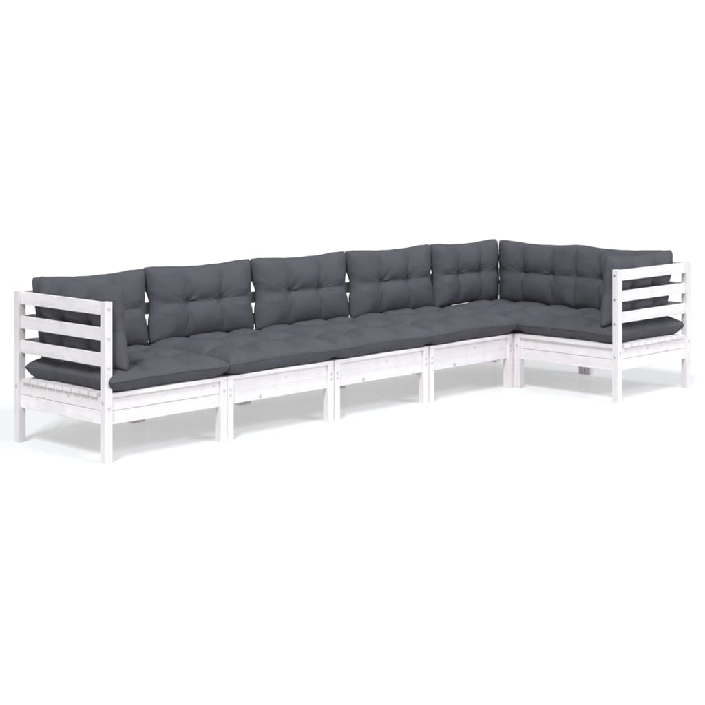 6-delige Loungeset met kussens grenenhout wit is nu te koop bij PeponiXL, paradijselijk wonen!