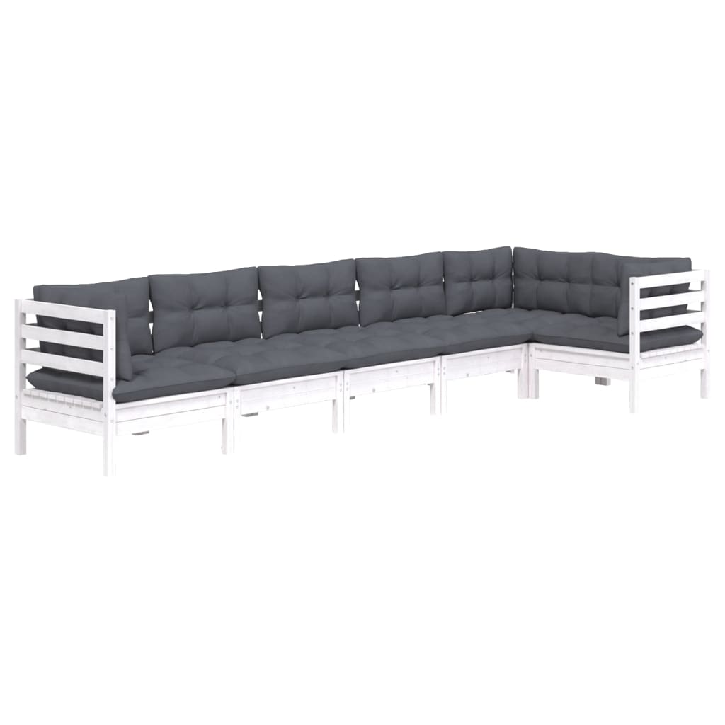 6-delige Loungeset met kussens grenenhout wit is nu te koop bij PeponiXL, paradijselijk wonen!