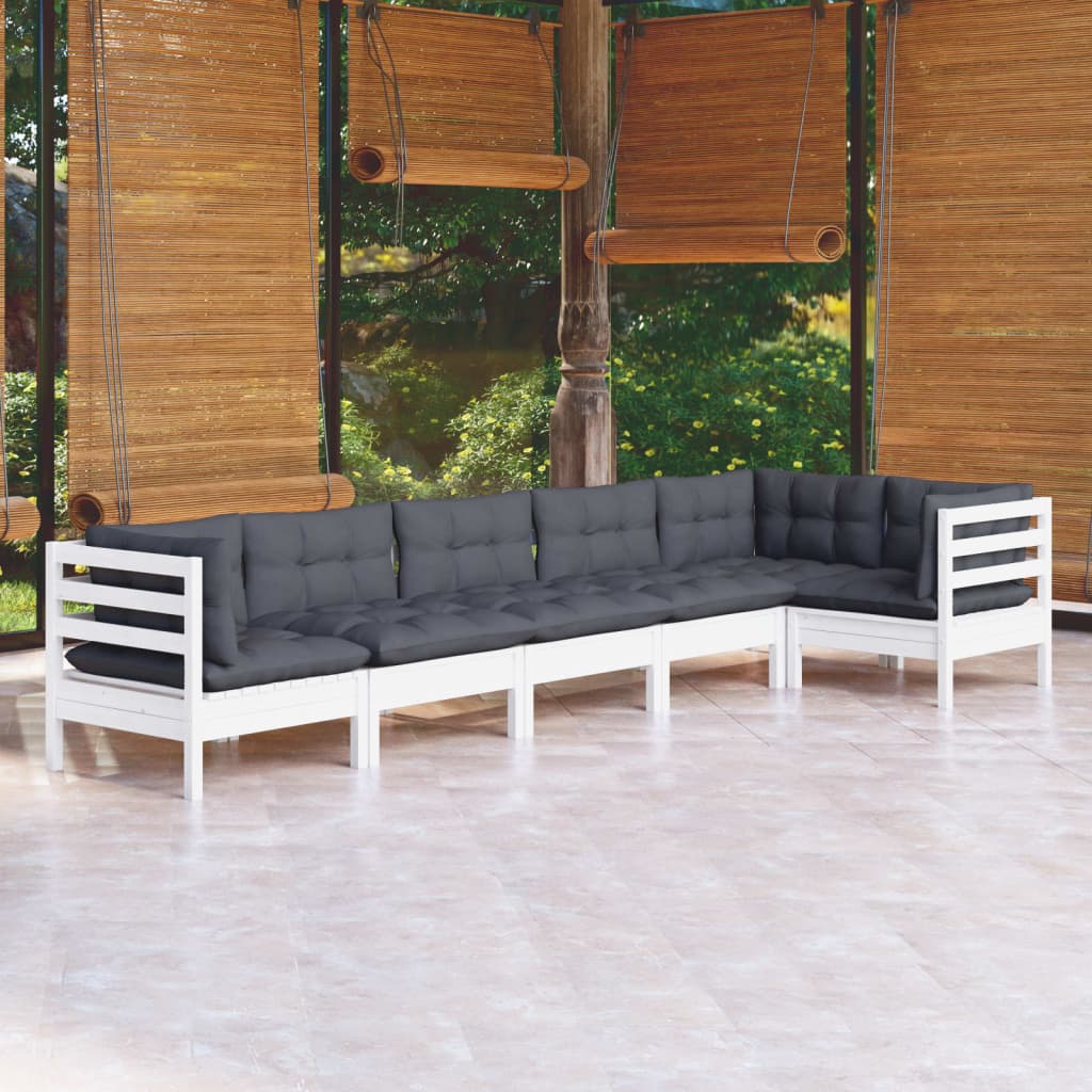 6-delige Loungeset met kussens grenenhout wit is nu te koop bij PeponiXL, paradijselijk wonen!