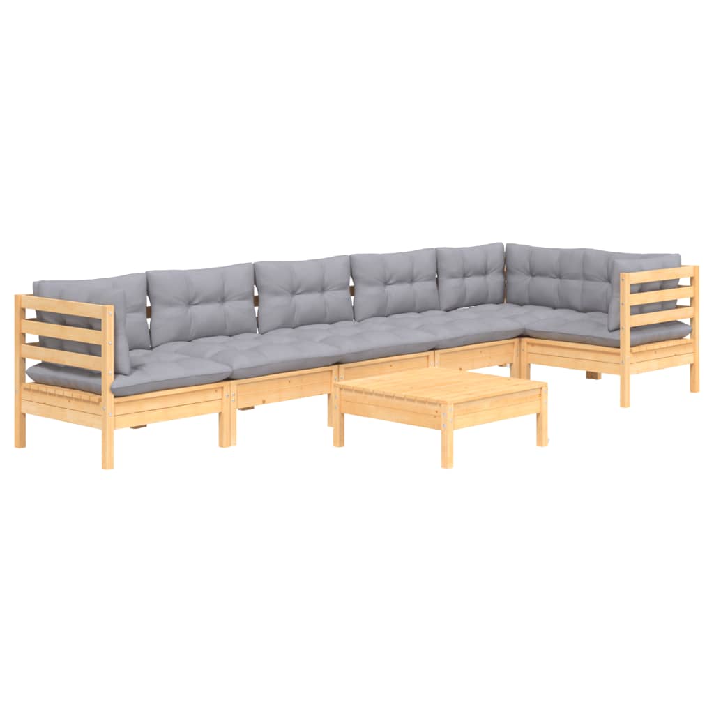 7-delige Loungeset met grijze kussens grenenhout is nu te koop bij PeponiXL, paradijselijk wonen!