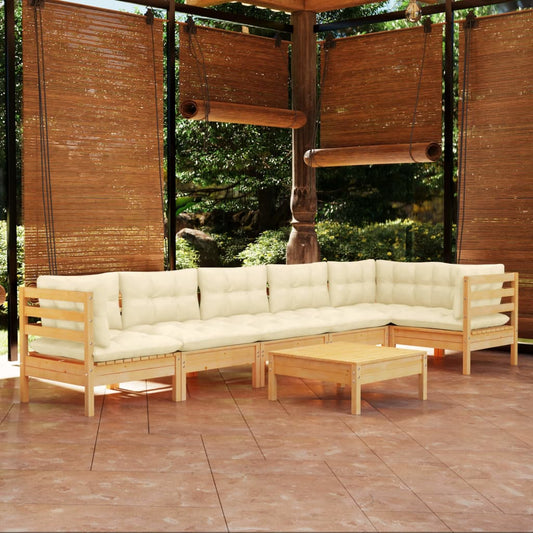 7-delige Loungeset met crèmekleurige kussens grenenhout is nu te koop bij PeponiXL, paradijselijk wonen!