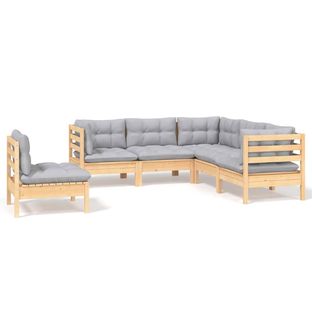 5-delige Loungeset met grijze kussens grenenhout is nu te koop bij PeponiXL, paradijselijk wonen!