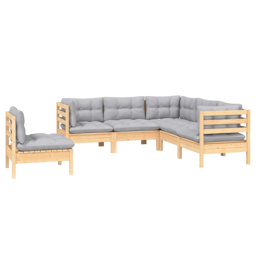 5-delige Loungeset met grijze kussens grenenhout is nu te koop bij PeponiXL, paradijselijk wonen!