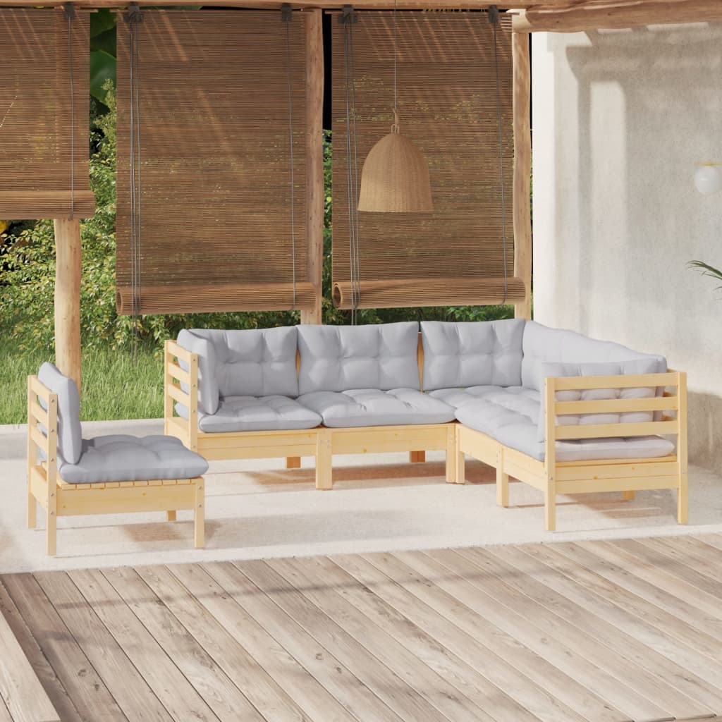 5-delige Loungeset met grijze kussens grenenhout is nu te koop bij PeponiXL, paradijselijk wonen!
