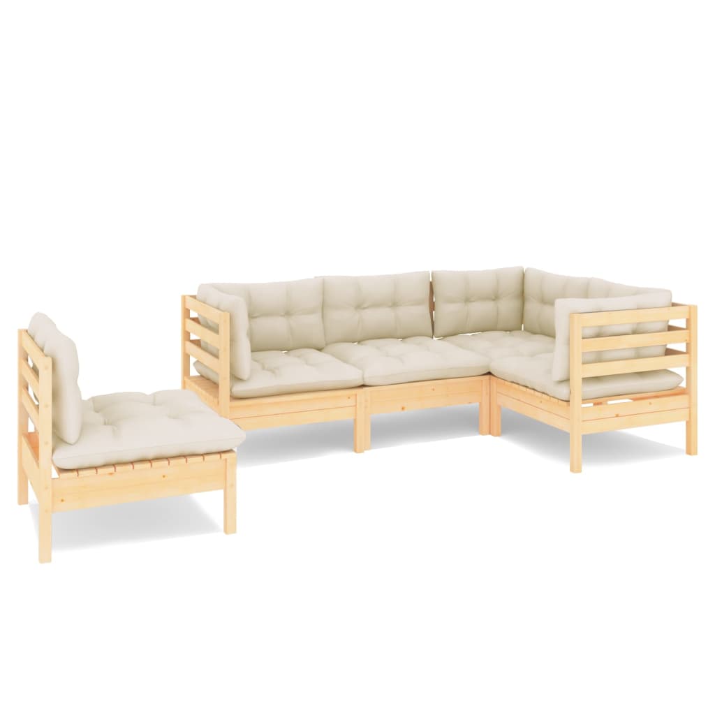 5-delige Loungeset met crèmekleurige kussens grenenhout is nu te koop bij PeponiXL, paradijselijk wonen!