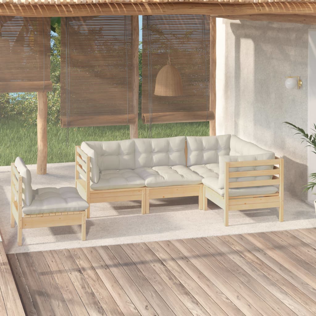 5-delige Loungeset met crèmekleurige kussens grenenhout is nu te koop bij PeponiXL, paradijselijk wonen!