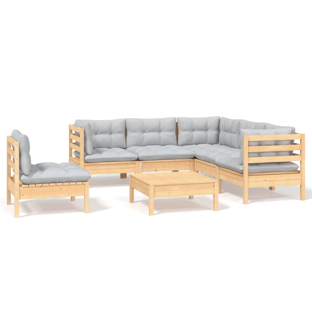 6-delige Loungeset met grijze kussens grenenhout is nu te koop bij PeponiXL, paradijselijk wonen!