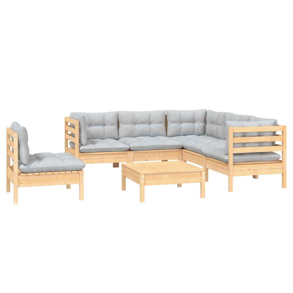 6-delige Loungeset met grijze kussens grenenhout is nu te koop bij PeponiXL, paradijselijk wonen!