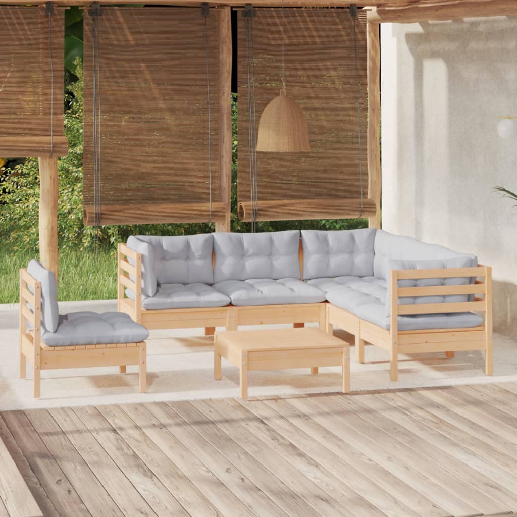 6-delige Loungeset met grijze kussens grenenhout is nu te koop bij PeponiXL, paradijselijk wonen!