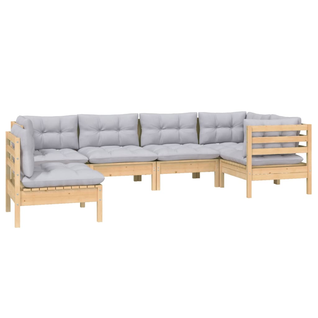 6-delige Loungeset met grijze kussens grenenhout is nu te koop bij PeponiXL, paradijselijk wonen!