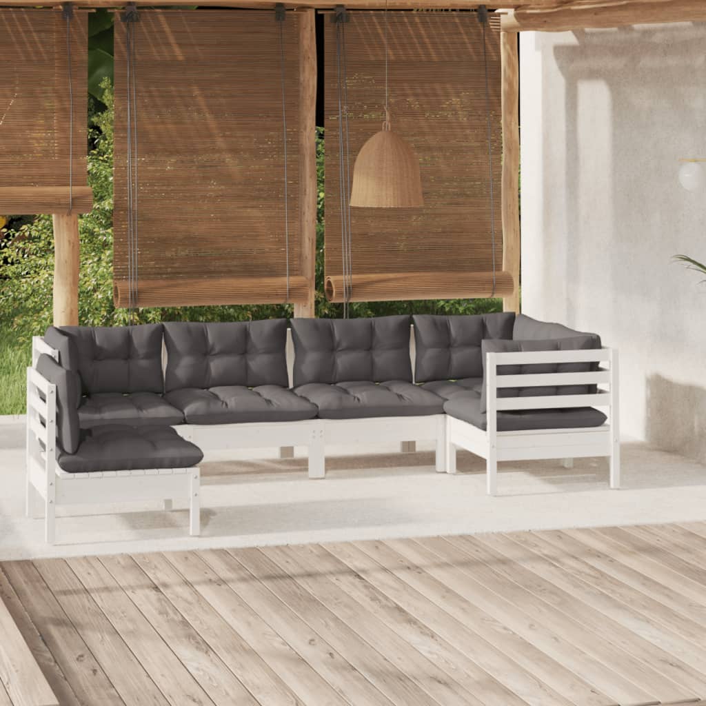 6-delige Loungeset met kussens grenenhout wit is nu te koop bij PeponiXL, paradijselijk wonen!