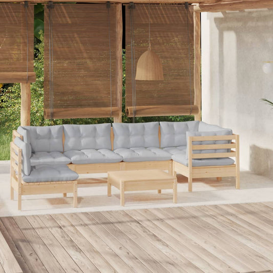 7-delige Loungeset met grijze kussens grenenhout is nu te koop bij PeponiXL, paradijselijk wonen!