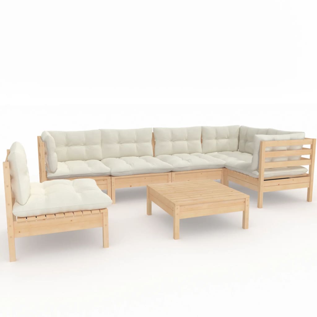 7-delige Loungeset met crèmekleurige kussens grenenhout is nu te koop bij PeponiXL, paradijselijk wonen!