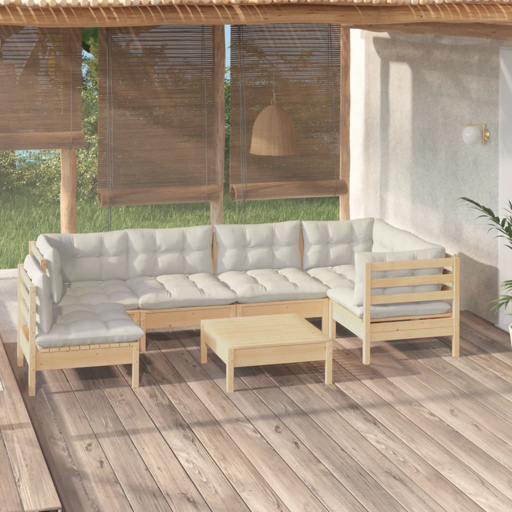7-delige Loungeset met crèmekleurige kussens grenenhout is nu te koop bij PeponiXL, paradijselijk wonen!
