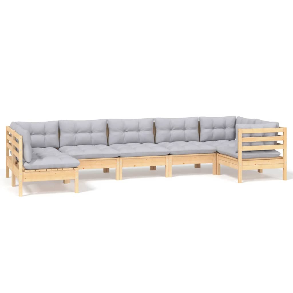 7-delige Loungeset met grijze kussens grenenhout is nu te koop bij PeponiXL, paradijselijk wonen!
