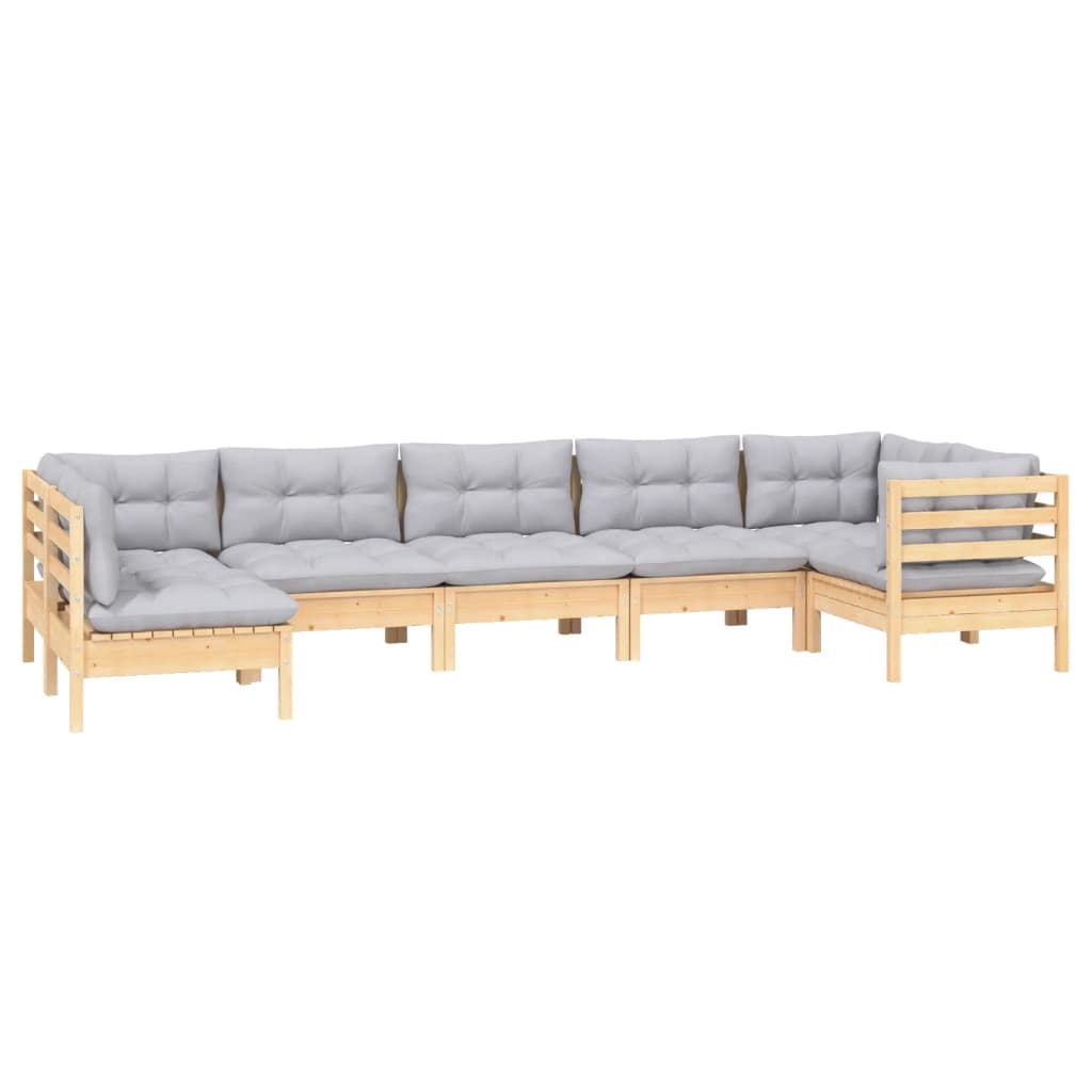 7-delige Loungeset met grijze kussens grenenhout is nu te koop bij PeponiXL, paradijselijk wonen!