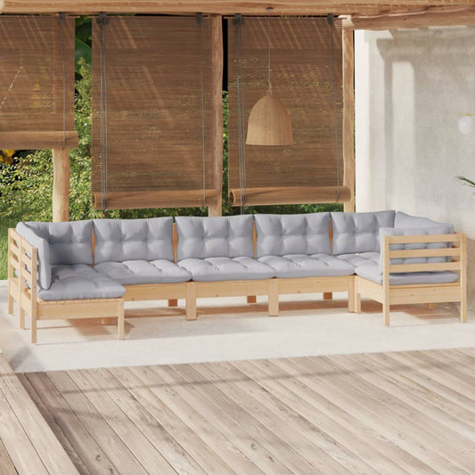 7-delige Loungeset met grijze kussens grenenhout is nu te koop bij PeponiXL, paradijselijk wonen!