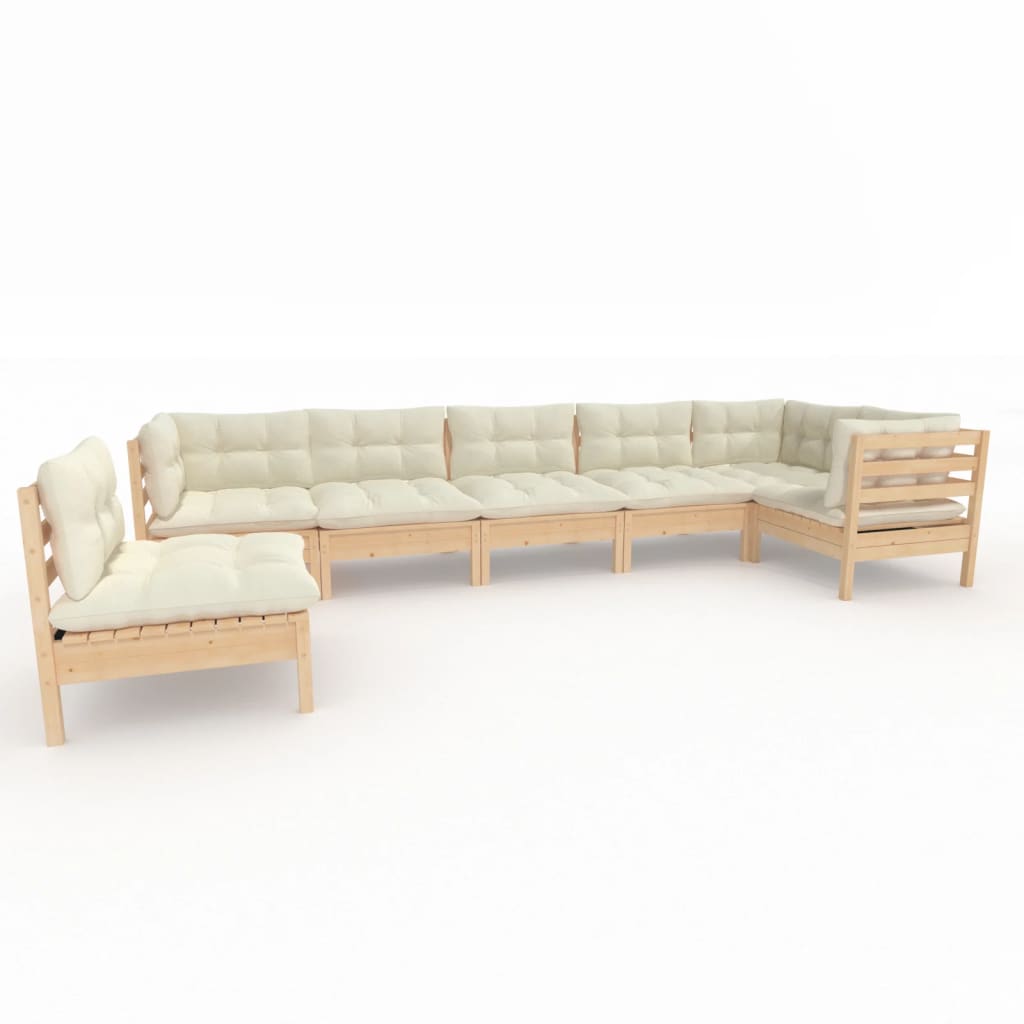 7-delige Loungeset met crèmekleurige kussens grenenhout is nu te koop bij PeponiXL, paradijselijk wonen!