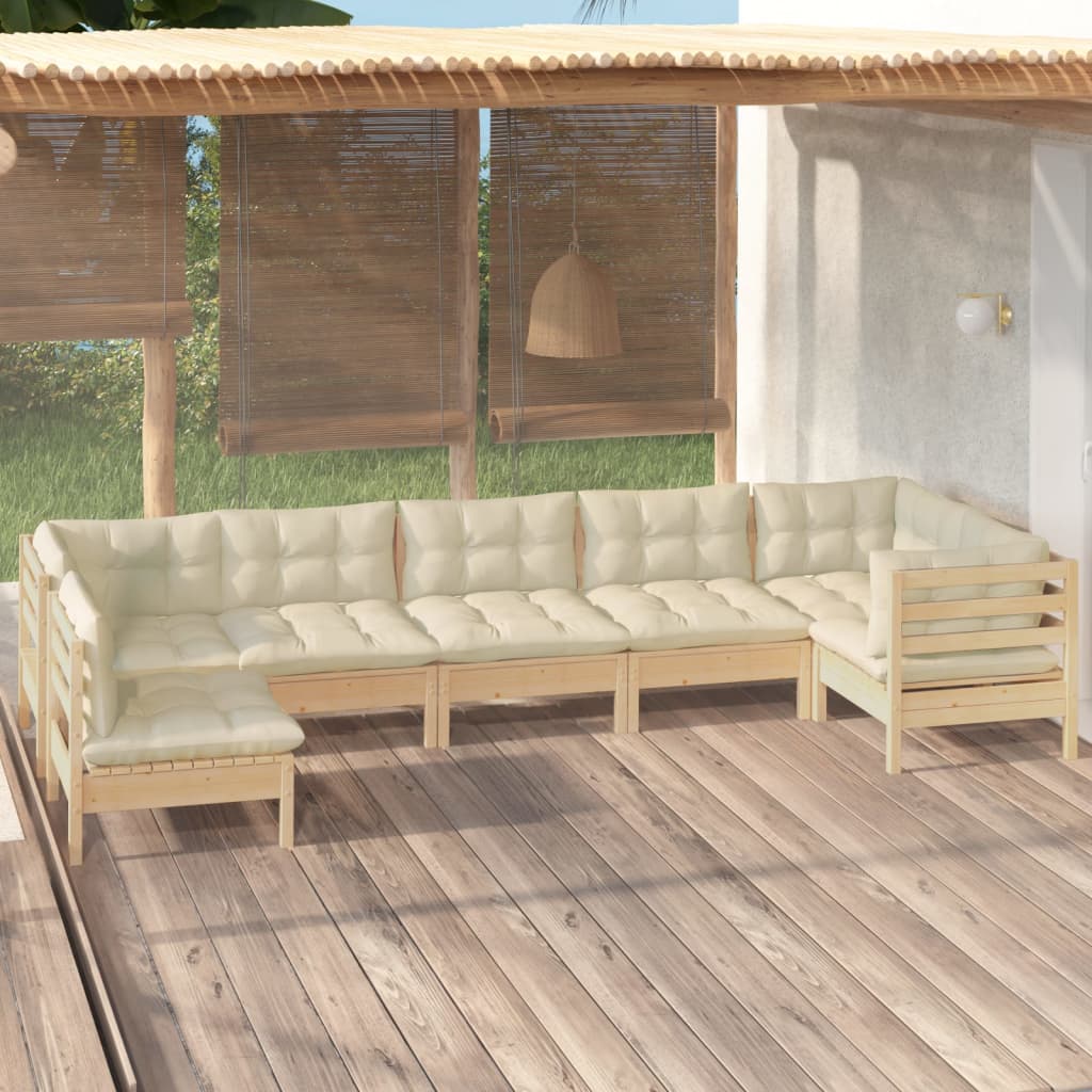 7-delige Loungeset met crèmekleurige kussens grenenhout is nu te koop bij PeponiXL, paradijselijk wonen!