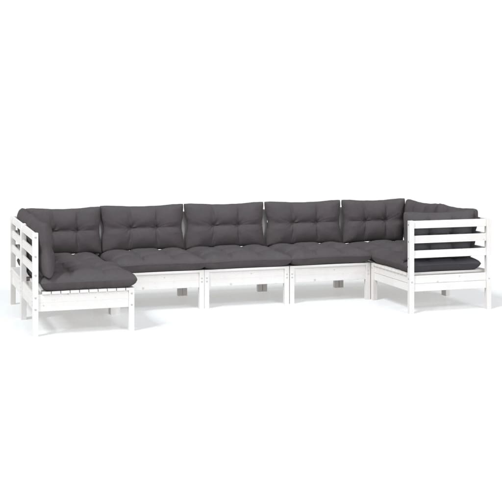 7-delige Loungeset met kussens grenenhout wit is nu te koop bij PeponiXL, paradijselijk wonen!