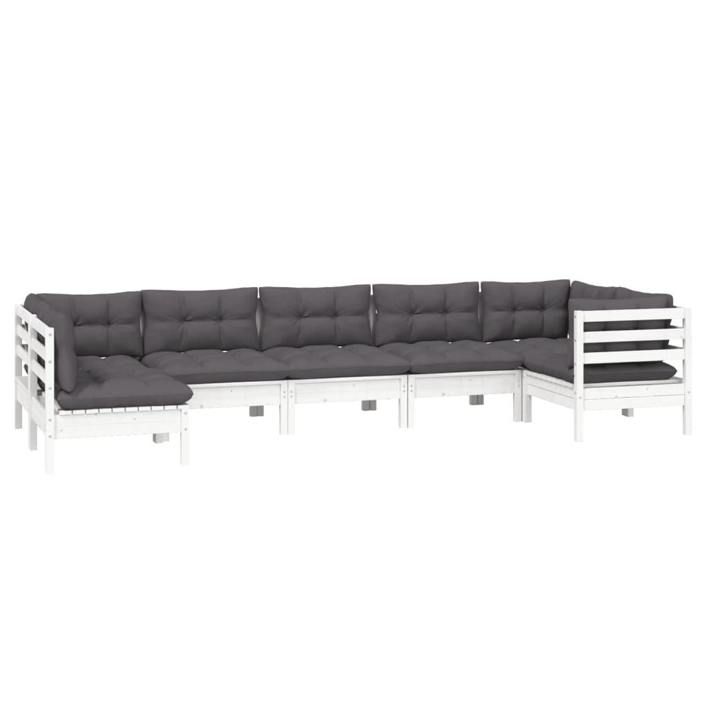 7-delige Loungeset met kussens grenenhout wit is nu te koop bij PeponiXL, paradijselijk wonen!