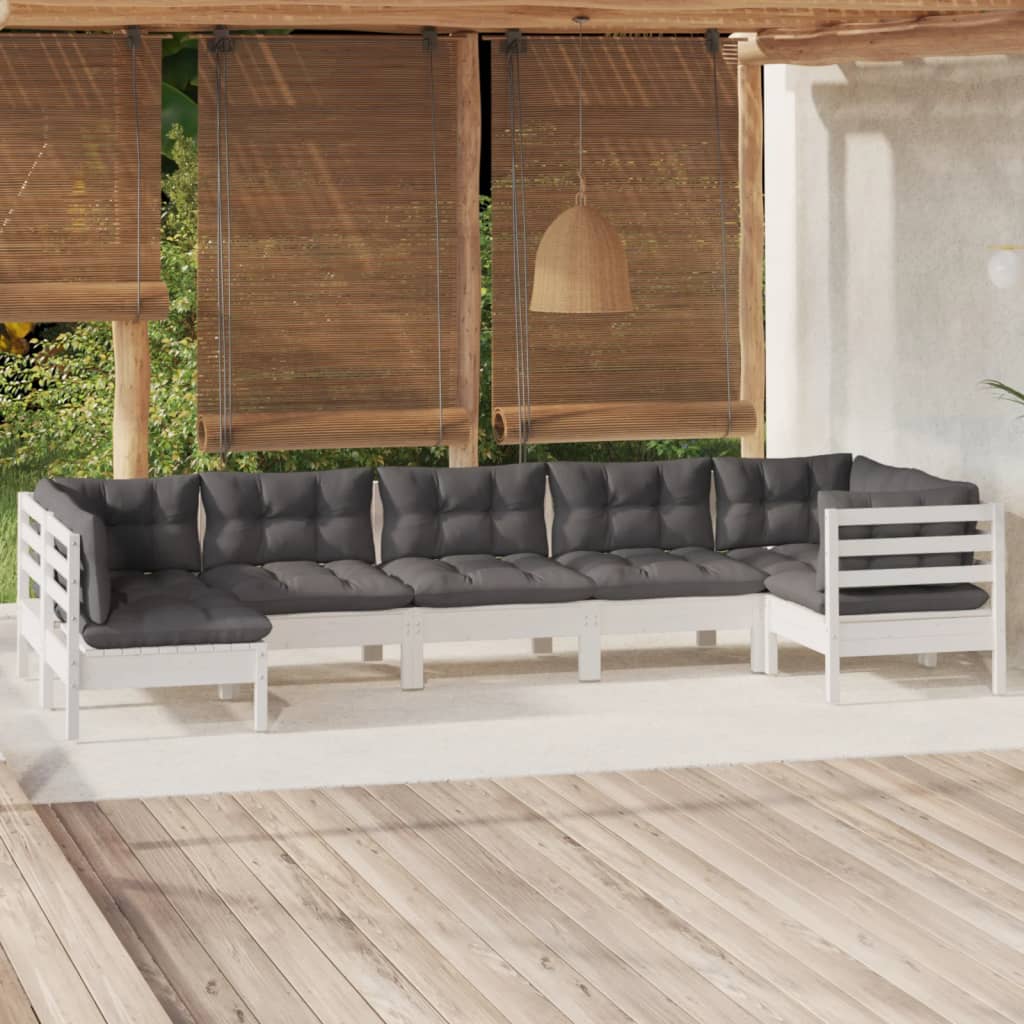 7-delige Loungeset met kussens grenenhout wit is nu te koop bij PeponiXL, paradijselijk wonen!