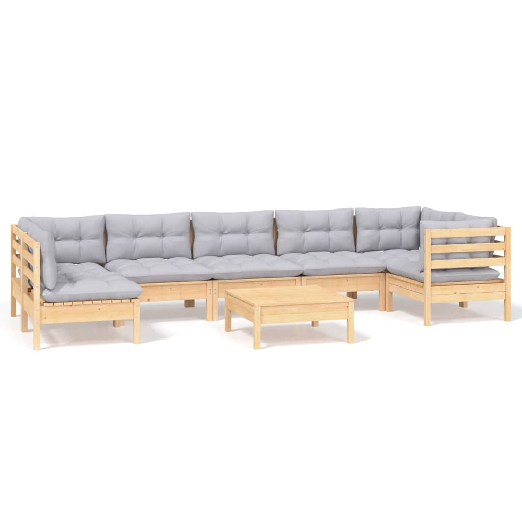 8-delige Loungeset met grijze kussens grenenhout is nu te koop bij PeponiXL, paradijselijk wonen!