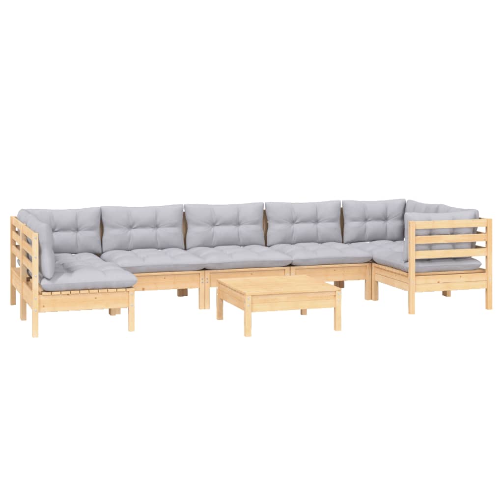 8-delige Loungeset met grijze kussens grenenhout is nu te koop bij PeponiXL, paradijselijk wonen!