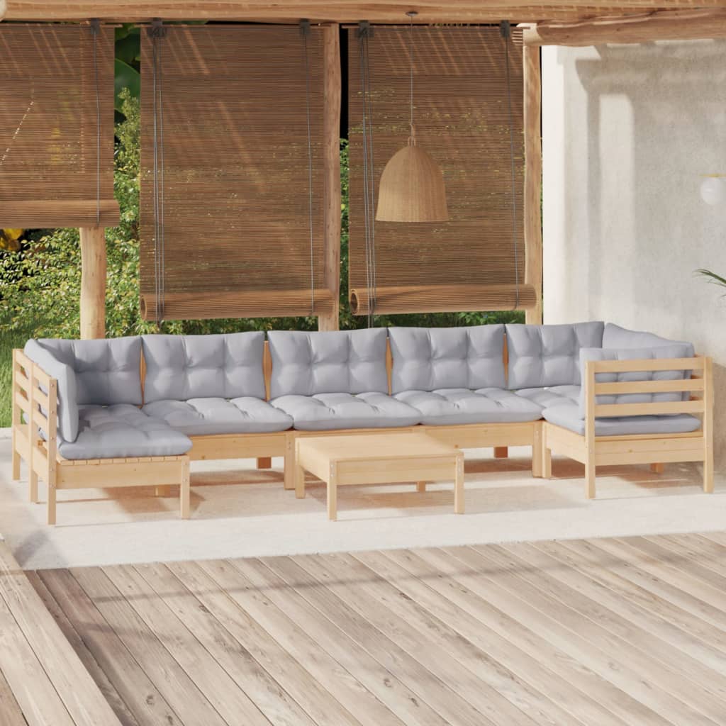 8-delige Loungeset met grijze kussens grenenhout is nu te koop bij PeponiXL, paradijselijk wonen!