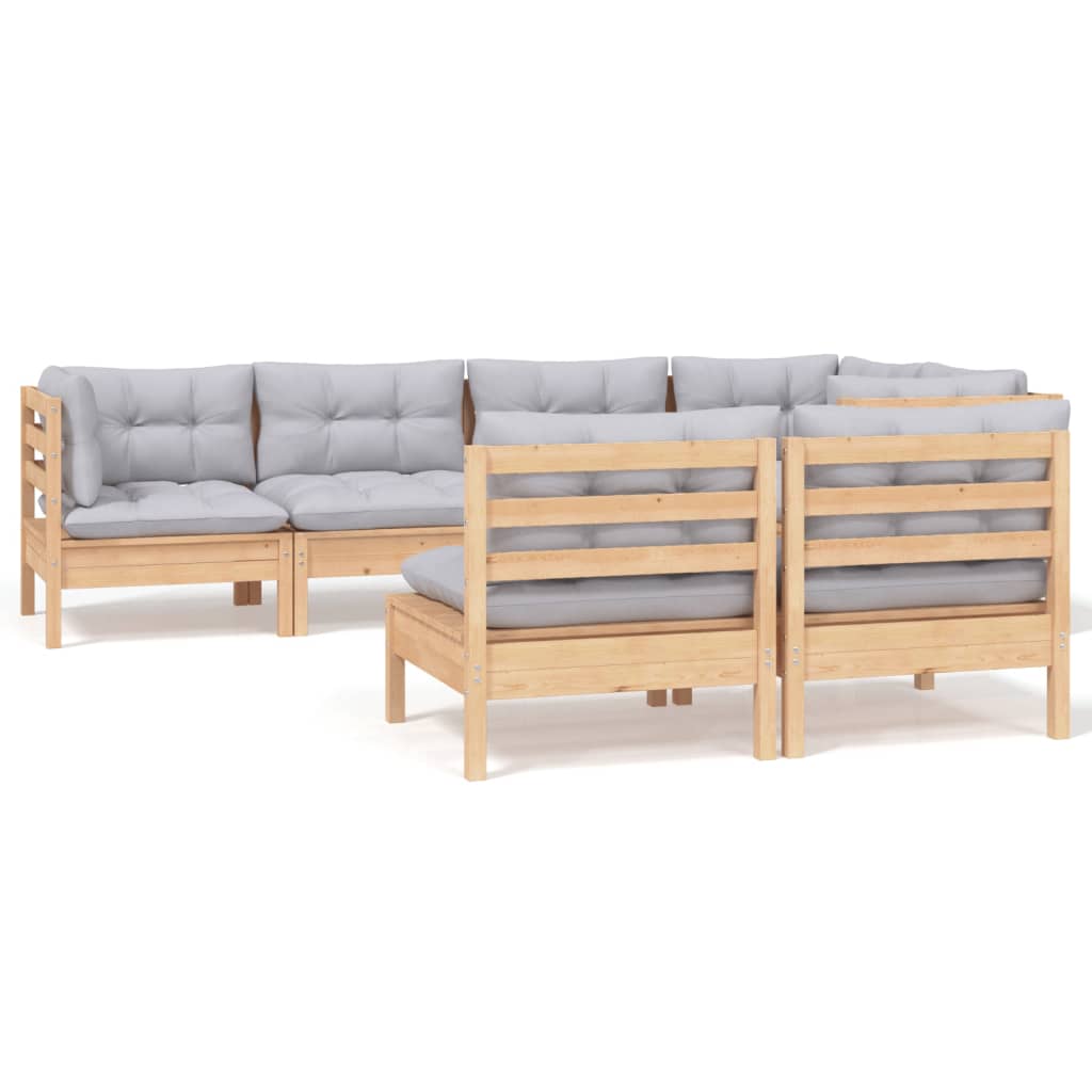 7-delige Loungeset met grijze kussens grenenhout is nu te koop bij PeponiXL, paradijselijk wonen!