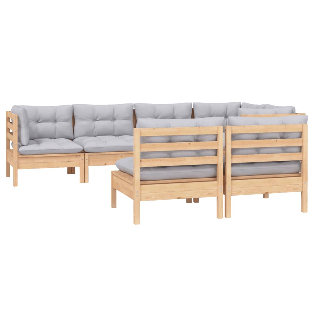 7-delige Loungeset met grijze kussens grenenhout is nu te koop bij PeponiXL, paradijselijk wonen!