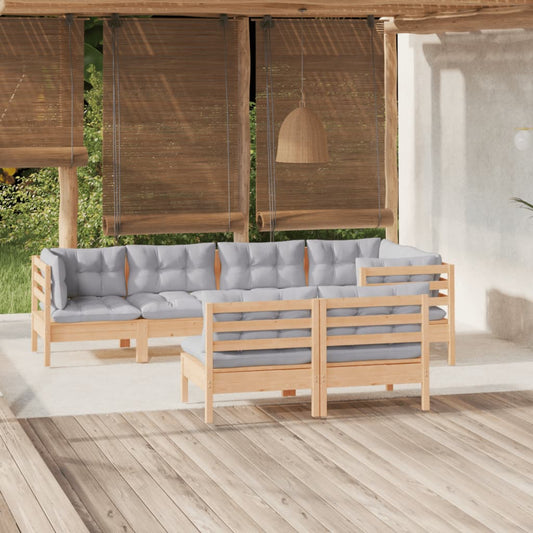 7-delige Loungeset met grijze kussens grenenhout is nu te koop bij PeponiXL, paradijselijk wonen!