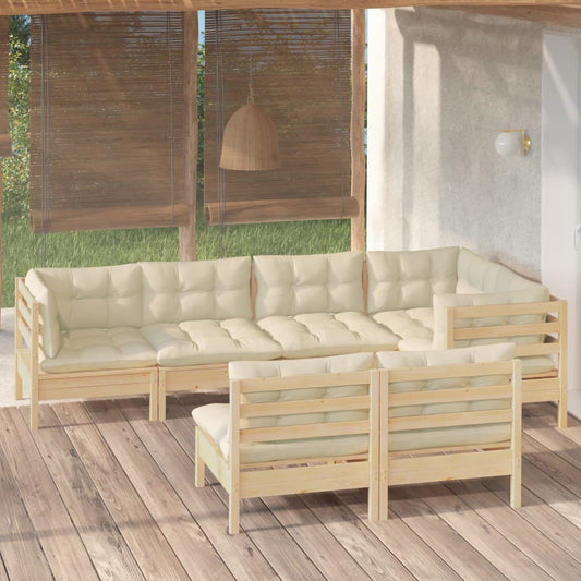 7-delige Loungeset met crèmekleurige kussens massief grenenhout is nu te koop bij PeponiXL, paradijselijk wonen!