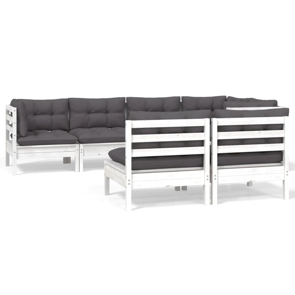 7-delige Loungeset met kussens massief grenenhout wit is nu te koop bij PeponiXL, paradijselijk wonen!