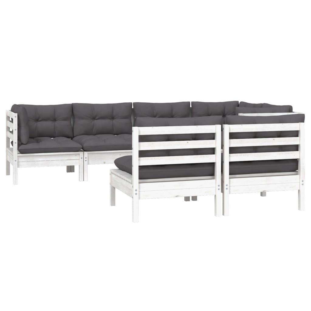 7-delige Loungeset met kussens massief grenenhout wit is nu te koop bij PeponiXL, paradijselijk wonen!