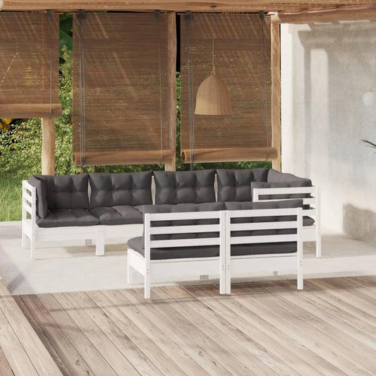 7-delige Loungeset met kussens massief grenenhout wit is nu te koop bij PeponiXL, paradijselijk wonen!