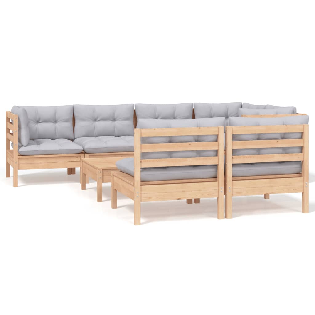8-delige Loungeset met grijze kussens grenenhout is nu te koop bij PeponiXL, paradijselijk wonen!