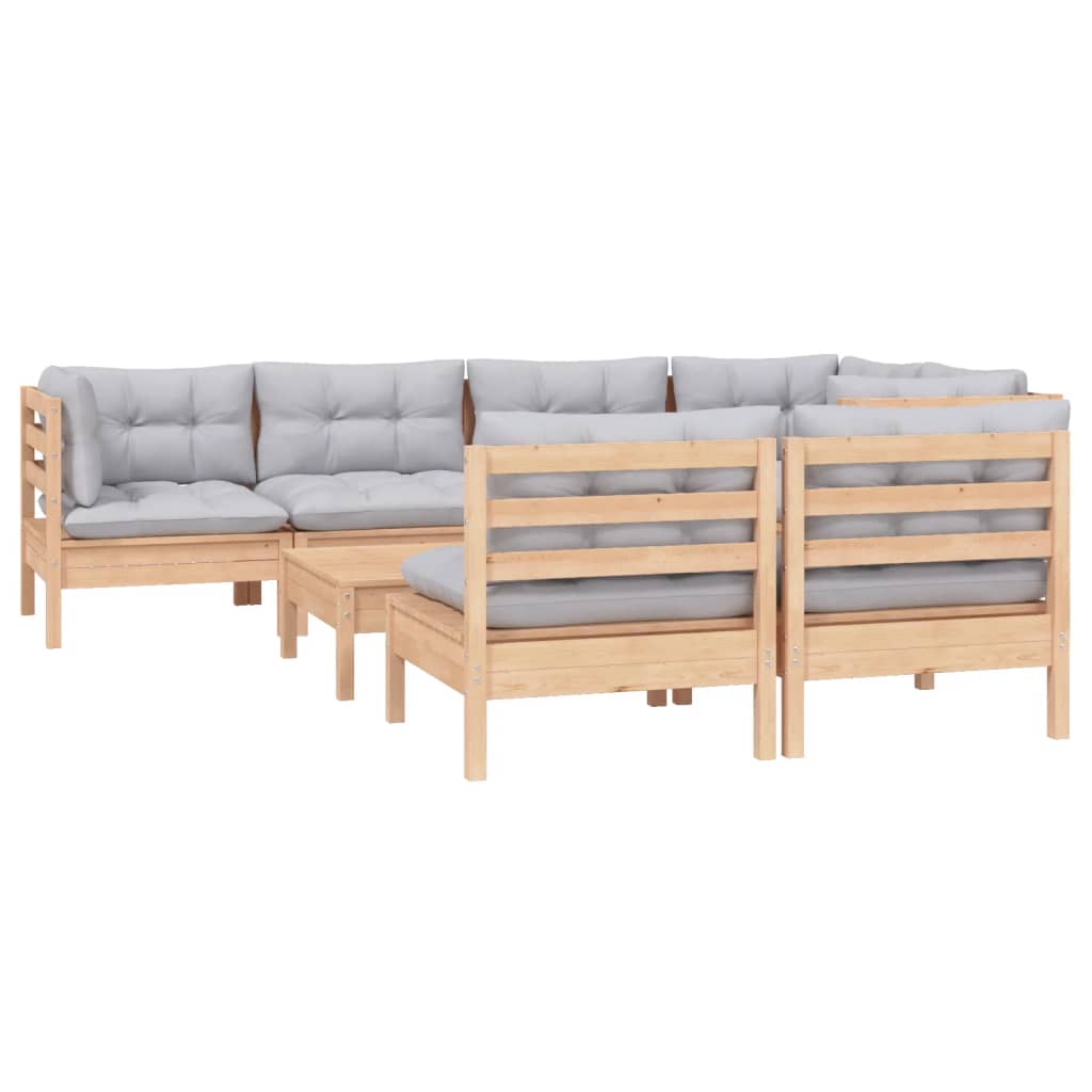 8-delige Loungeset met grijze kussens grenenhout is nu te koop bij PeponiXL, paradijselijk wonen!