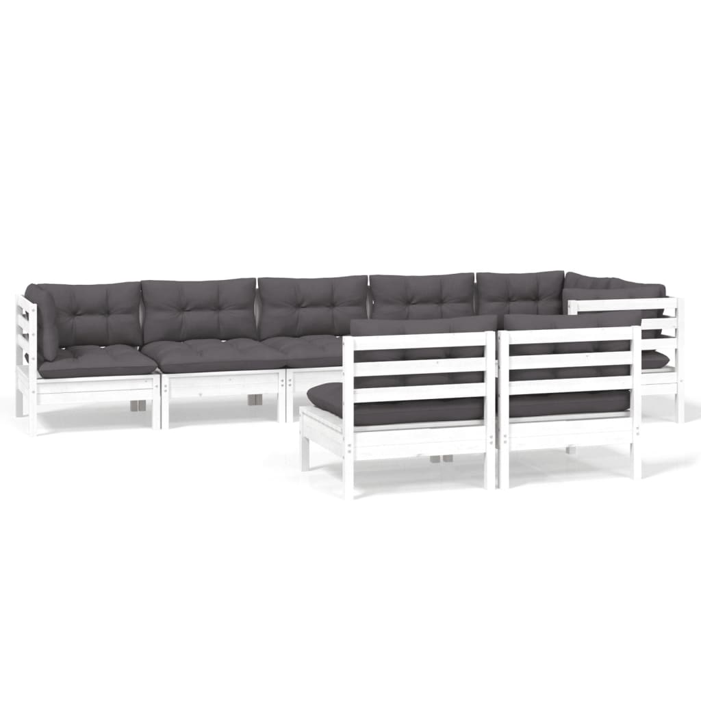 8-delige Loungeset met kussens massief grenenhout wit is nu te koop bij PeponiXL, paradijselijk wonen!