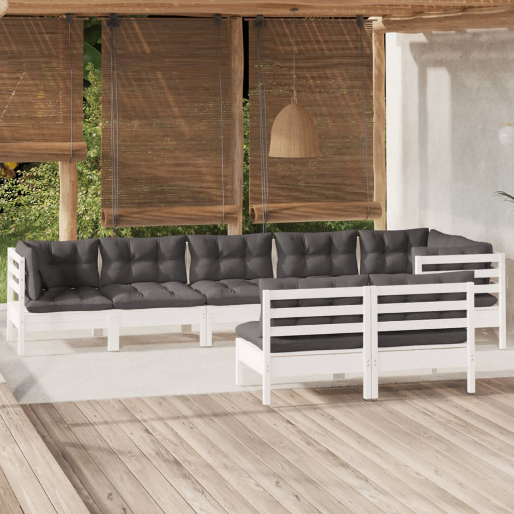 8-delige Loungeset met kussens massief grenenhout wit is nu te koop bij PeponiXL, paradijselijk wonen!