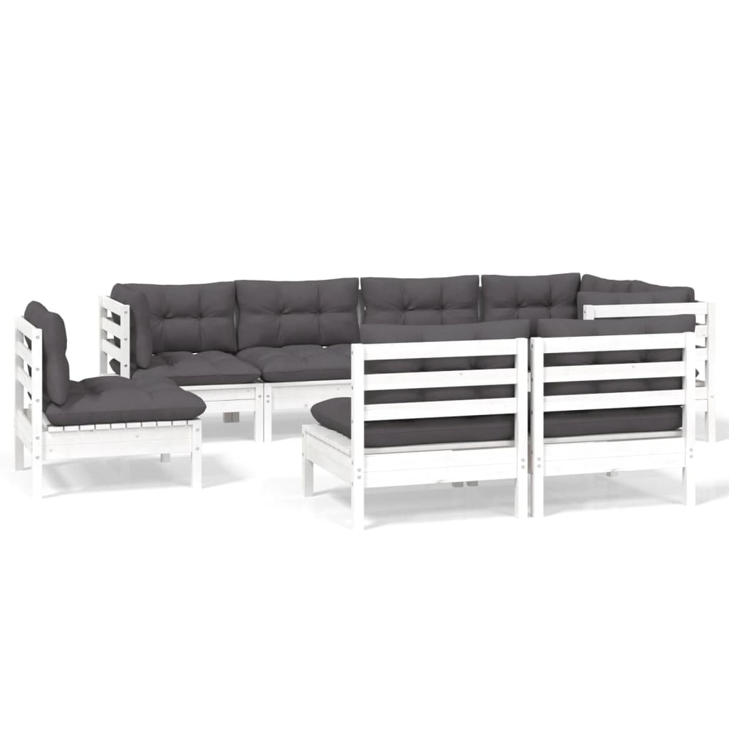 8-delige Loungeset met kussens massief grenenhout wit is nu te koop bij PeponiXL, paradijselijk wonen!