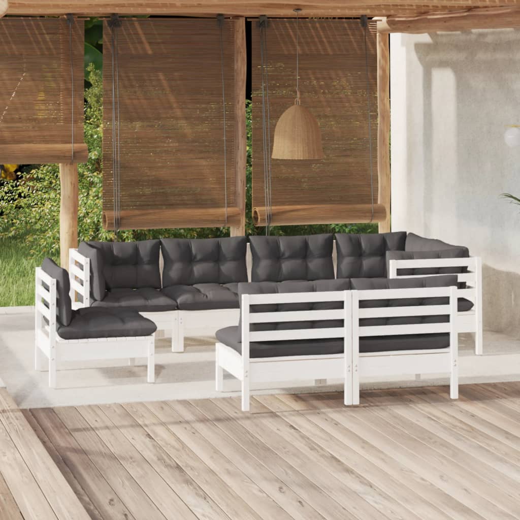 8-delige Loungeset met kussens massief grenenhout wit is nu te koop bij PeponiXL, paradijselijk wonen!