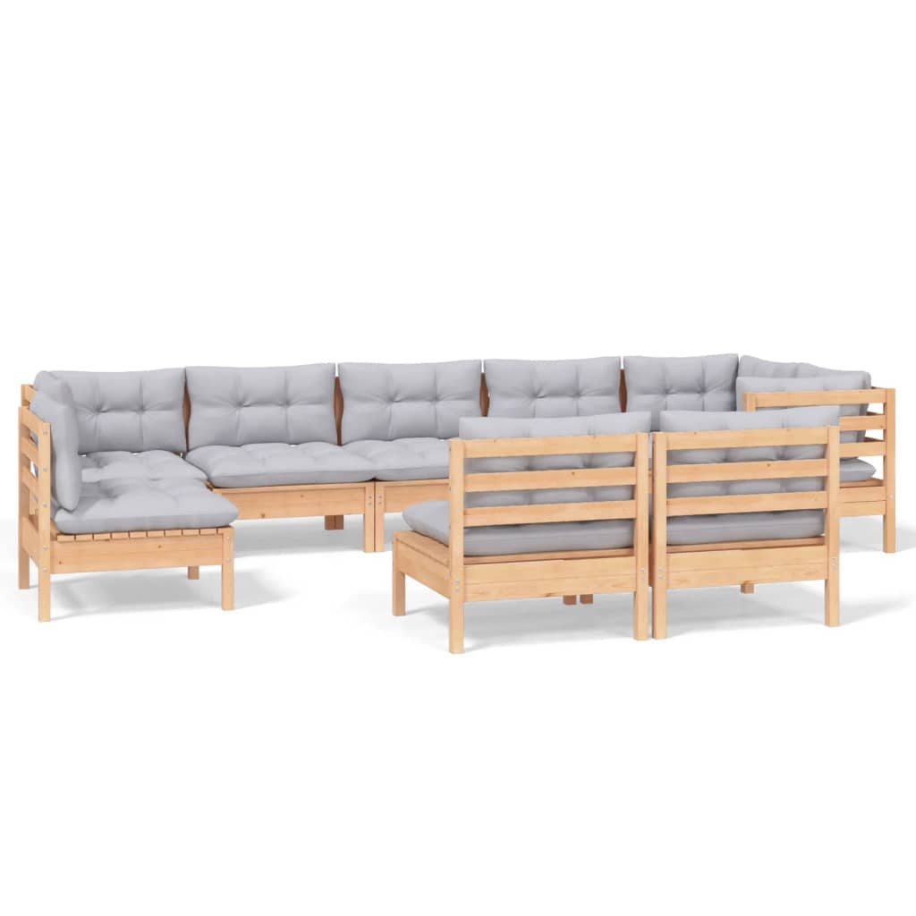 9-delige Loungeset met grijze kussens massief grenenhout is nu te koop bij PeponiXL, paradijselijk wonen!