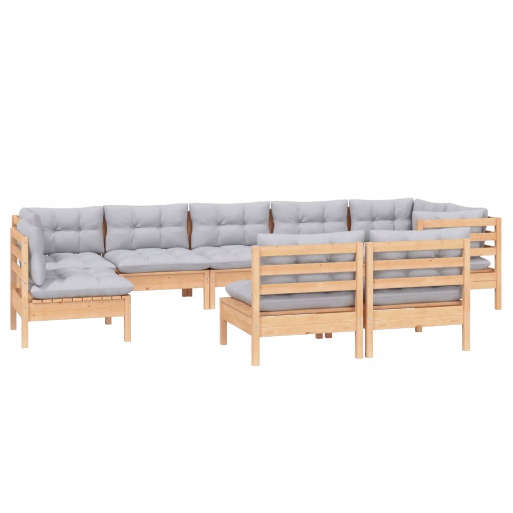9-delige Loungeset met grijze kussens massief grenenhout is nu te koop bij PeponiXL, paradijselijk wonen!